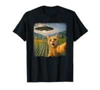 Distressed Orange Tabby Cat UFO Selfie with Invasion Alien T-Shirt