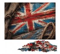 Distressed Union Jack on Wood, British Flag Puzzle en Bois, 1000 pièces | Le montage par zones du motif: un passe-temps pratique en intérieur le w nd.