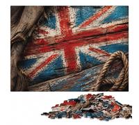 Distressed Union Jack on Wood, British Flag Puzzle en Bois, 300 pièces | Puzzle adulte - activité sans écran à la maison le w nd.