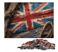 Distressed Union Jack on Wood, British Flag Puzzle en Bois, 500 pièces | Puzzle adulte : activité puzzle en famille, activité pour une soirée calme.