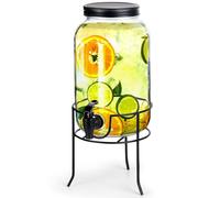 Vilde Distributeur de boissons en verre 3 L avec robinet et support noir design