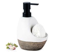 Distributeur à Pompe Distributeur de Savon en céramique avec Porte-éponge et Compartiment for éponge, Organisateur 2 1 for comptoir évier Indispensables pour la Salle de Bain(White)