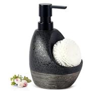 Distributeur à Pompe Distributeur de Savon en céramique avec Porte-éponge et Compartiment for éponge, Organisateur 2 1 for comptoir évier Indispensables pour la Salle de Bain(Black)