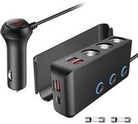 Distributeur Allume-Cigare Qc 3.0 140w 12v/24v,Interrupteur Puissance Adaptateur Chargeur Voiture,3 Prises Dc Splitter 4 Ports Usb Distributeur Voiture Pour Smartphone,Tablette,Gps,Navi