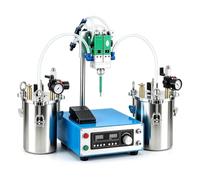 Distributeur automatique colle double liquide,libération gel chronométrée | Réservoir sous pression acier inoxydable 2×1L,pédale et vanne mélange,support fixe,for vernis, colle, peinture, encre
