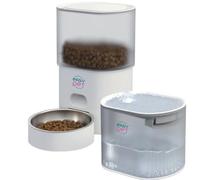 Distributeur Automatique Croquettes 3L + Fontaine à Eau 2,5L - Kit Complet pour Chats & Chiens - Repas Programmés & Eau Filtrée