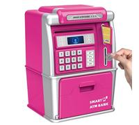 Distributeur automatique de billets bancaires - Jouet de caisse enregistreuse numérique, compteur de pièces de cochon interactif, lecteur de notes Verrouillage par mot de passe Cartes de débit de jeu