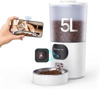Distributeur Automatique de Croquettes Connecté avec Caméra HD 1080P + Fontaine à Eau Silencieuse - Réservoir 5L - Contrôle via Application - Audio Bidirectionnel - Programmation des Repas pour Chats