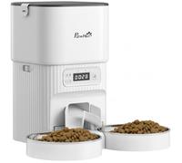 Distributeur Automatique de Croquettes - Gamelle Double en Acier Inoxydable - Avec Minuterie pour Chat Chien - Blanc