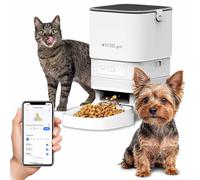 Distributeur Automatique de Croquettes pour Chat et Petit Chien 4L avec Application Tuya, Gamelle Connectée avec Message Vocal, Système Anti-Bourrage, Double Alimentation USB et Piles