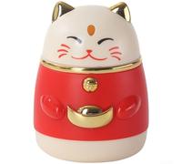 Distributeur automatique de cure-dents compact en forme de lapin pour un placement sur le plan de travail avec une opération de pression fluide (chat porte-bonheur (rouge)