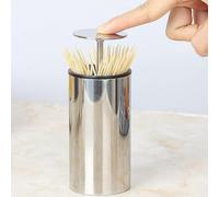 Porte-cure-dents automatique en acier inoxydable - Distributeur de cure-dents à ouverture par clic - Boîte de rangement moderne pour cure-dents en bambou