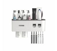 Distributeur Automatique de Dentifrice magnétique pour Brosse à Dents 2 Tasses et 6 Crochets de Brosse à Dents (2 Tasses)
