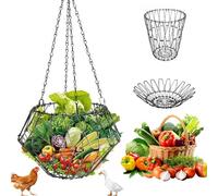 Distributeur automatique de nourriture à suspendre pour poules, légumes, jouet pliable 16,5 cm, pour fruits, poulet, volaille, jouet avec 4 chaînes pour poulailler, accessoires pour poulailler/canard