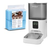 Distributeur automatique de nourriture pour animaux domestiques GreenBlue 6L USB 5V1A GB393 + tapis d'hygiène pour chiens/chats GreenBlue pour l'apprentissage du pipi 60x40cm 50 pièces