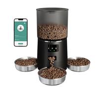 Distributeur automatique de nourriture pour chat 3 chats, 6 L WiFi avec contrôle par application, programmable 1 à 10 repas, enregistreur vocal, alertes intelligentes, bols en acier inoxydable pour