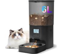 Distributeur automatique de nourriture pour chat avec enregistreur vocal de 10 secondes, jusqu'à 8 repas par jour, mangeoire programmée avec anneau scellé pour aliments secs (noir, 6 l)