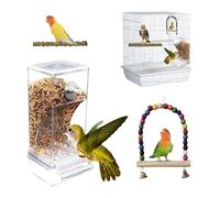 Distributeur Automatique de Nourriture pour Oiseaux,avec balançoire et broyeur à Pieds en Bois de Poivre，Cage d'alimentation Transparente pour Oiseaux，Mangeoire Automatique pour Oiseaux en Acrylique