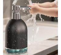Distributeur automatique de savon en mousse sans contact, 320 ml, support mural, avec niveaux de mousse réglables pour salle de bain, cuisine (noir)