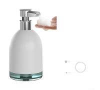 Distributeur automatique de savon en mousse sans contact, 320 ml, support mural, avec niveaux de mousse réglables pour salle de bain, cuisine (blanc)