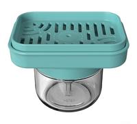 Distributeur automatique de savon liquide de 280 ml, bouteille de cuisine de type presse avec rangement éponge, verre transparent, blanc ou bleu azur (bleu)