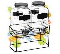 Distributeur Boisson Double avec Robinet 8 L (2x4L) - Fontaine à Eau et Cocktail - Bol à Punch - Jarre en Verre pour Limonades