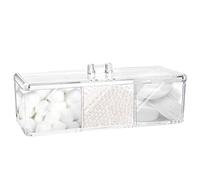 Distributeur carré Qtip à 3 compartiments pour boules de coton, boîtes de salle de bain pour cotons-tiges, balle, organisateur de tampons de coton, récipients en acrylique transparent avec couvercle