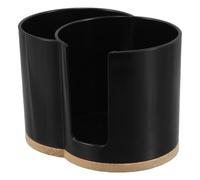 Distributeur Coton Démaquillant Portable en Bambou et Plastique Noir, Boîte Ronde à Double Compartiment pour Rangement Coton et tiges, Salle de Bain et Coiffeuse