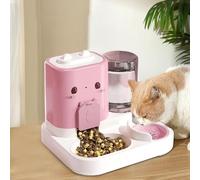 Distributeur Croquettes Chat Automatique 2-en-1 - Mangeoire avec Bol d’Eau 2.2L + 1.5L, Distributeur Eau Chat pour Chatons, Chiens de Petite Taille, Alimentation Continue (Rose)