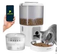 Distributeur Croquettes Chat Automatique 2 en 1 PELUVIO Feast - Distributeur d'eau - Camera - Wi-Fi - 4,5 L - 10 Repas/jour - Blanc