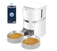 Distributeur Croquettes Chat Automatique 4L pour Chats & Chiens | Intelligent WiFi 2.4G | contrôle APP | Programmable | Bols Doubles | Fonction d'enregistrement 10s | Max.6 Repas (Blanc)