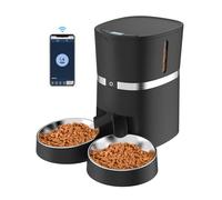 Distributeur Croquettes Chat Automatique 4L pour Chats & Chiens | Intelligent WiFi 2.4G | contrôle APP | Programmable | Bols Doubles | Fonction d'enregistrement 10s | Max.6 Repas (Noir)