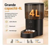 Distributeur Croquettes Chat Automatique 4L, Programmable Distributeur Croquette, Réservoir Hermétique, Pour Chats et Petits Chiens