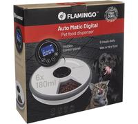Distributeur croquettes Chat Automatique - Distributeur croquettes Chien - 6 Repas par Jour avec minuterie et système de Refroidissement - Flamingo Distributeur de Nourriture Labo Rond Blanc