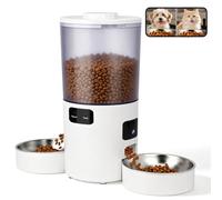 Distributeur Croquettes Chat Automatique Double, 2 Caméras, 5L WiFi App | Pour 2 chats ou petits chiens | WiFi 2,4/5 GHz | 20 repas/jour | Vision nocturne & audio bidirectionnel | Piles de secours