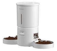 Distributeur Croquettes Chat Automatique Double 4,2L, Minuterie, Voix 10s, 2 Bols Inox, Idéal Multi-Animaux Blanc