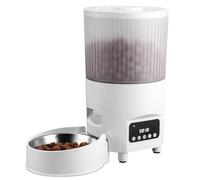 Distributeur Croquettes Chat Automatique, Minuterie Programmable Distributeur De Croquettes pour Chat, Distributeur Automatique Animaux, 3L en Acier Inoxydable, 1-9 Repas par Jour, Blanc