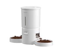 Distributeur Croquettes Chat Automatique pour 2 Chats, Programme Flexible, 6 Repas par Jour, 12 Portions/Repas, Doseur de Nourriture Sèche à Double Alimentation (Blanc, 4.2L+ABS Bols Doubles)