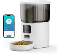 Distributeur Croquettes Chat Automatique WiFi, 4L Chien avec Programme d'alimentation Personnalisé,10 Repas par Jour,Blanc