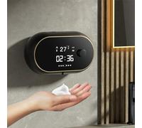 Distributeur de automatique mural, sans contact, rechargeable par USB avec capteur infrarouge, température temporelle, 450 ml pour cuisine et salle de bain (mousse noire)