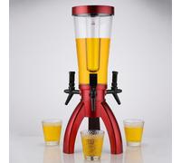 Distributeur de bière 3 L avec 3 robinets, Base Triangulaire, glaçons Amovibles et éclairage LED, Distributeur de bière Girafe (Rouge)