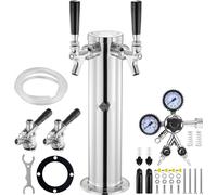 Distributeur de bière Tour à bière - installation de tirage en acier inoxydable avec deux robinets de soutirage - kit de conversion de bière avec double mesureur W21.8-régulateur et raccord de fût S-S