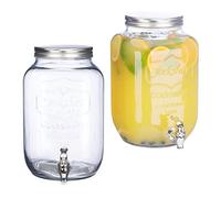 Distributeur de Boisson 8 L, Lot de 2, Limonade, Carafe Verre Robinet, Retro Vintage, Fontaine, Transparent