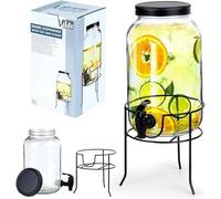 Vilde Distributeur de boissons en verre 3 L avec robinet et support noir design