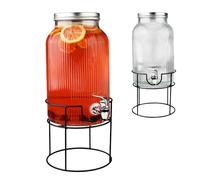 Distributeur de Boisson Strié Avec Robinet Anti-Goutte - Eau en Verre Avec Support et Couvercle - Limonade 6 L