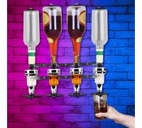 Distributeur de Boissons, 4 Porte Bouteille Mural, Doseur Alcool Mesures Dosage 25-45ml, Bouteilles de Bar Support pour Cocktail, Bière (Argent, 4 Porte)