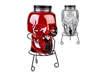 Distributeur de Boissons avec Robinet Anti-Goutte - Distributeur d'eau en Verre avec Couvercle et Support - Distributeur de Limonade Crâne Sombre 5L