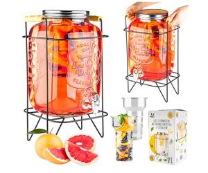 Distributeur de Boissons avec Robinet Anti-Gouttes - Distributeur d'eau en Verre avec Support et Couvercle - Distributeur de Limonade 8 L