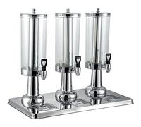 Distributeur de boissons avec robinet, seau à jus transparent en acier inoxydable, récipient de 3 L/6 L/9 L for boissons chaudes et froides, idéal for les fêtes, les événements(Silver,Three heads)