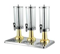 Distributeur de boissons avec robinet, seau à jus transparent en acier inoxydable, récipient de 3 L/6 L/9 L for boissons chaudes et froides, idéal for les fêtes, les événements(Gold,Three heads)